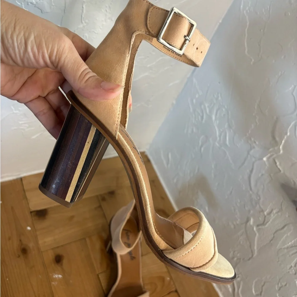 Free People Serenity Blush Nude Ankle-Strap 3”Block Heel Sandal sz 37 NWOB Boho